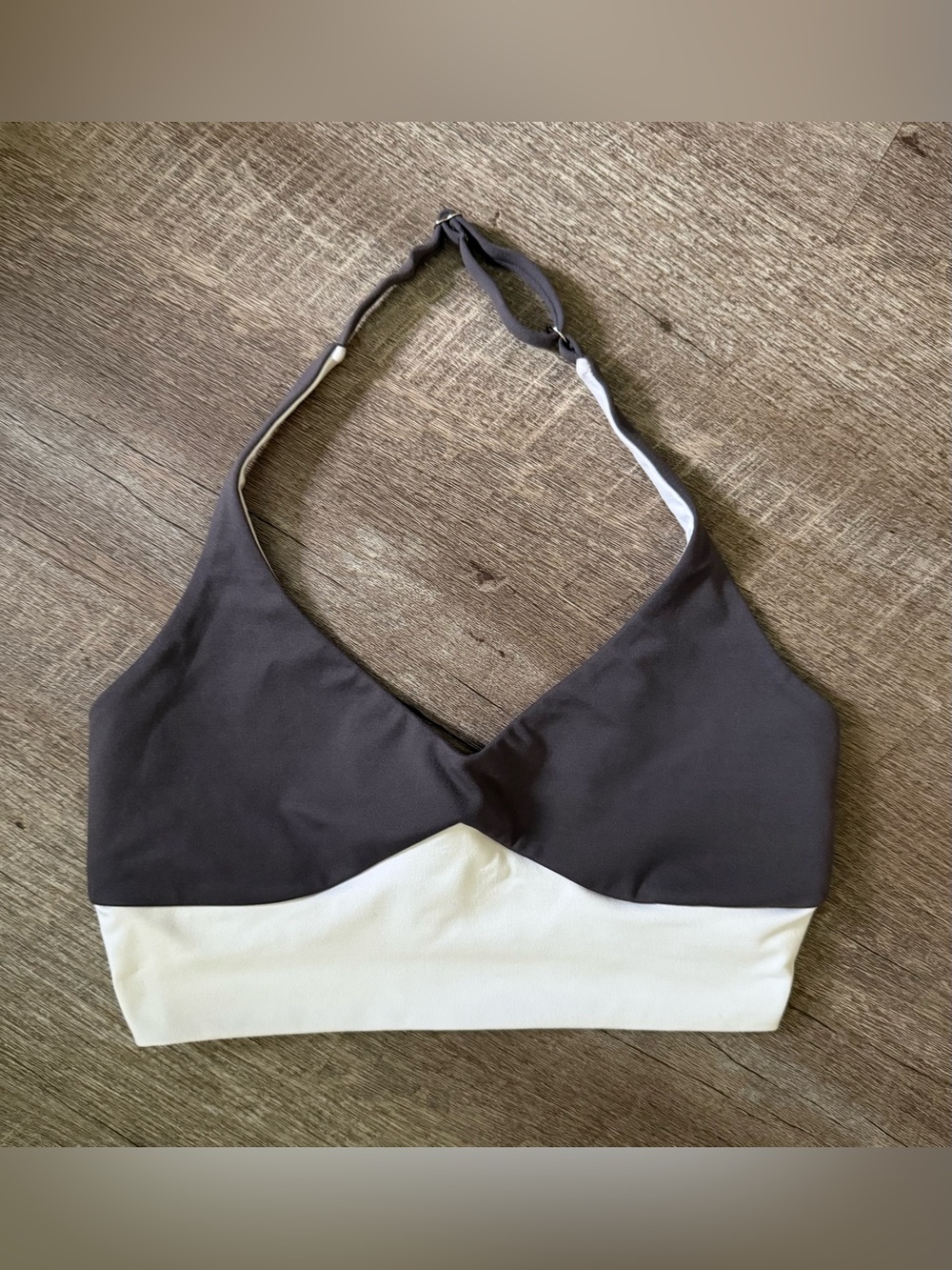 Bombshell Sportswear Two-Tone Halter Bralette — Black & White